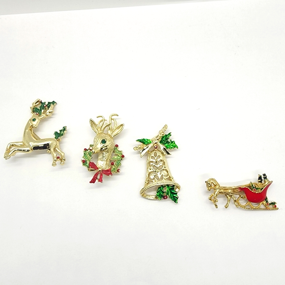 Vintage Gerry's Gold Tone Reindeers Christmas Brooches Plus